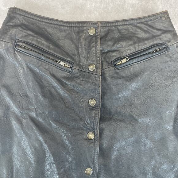 90's SIENA STUDIO Chocolate Brown Leather Mini Skirt Women 4 Steampunk Y2K Fest - Picture 2 of 7